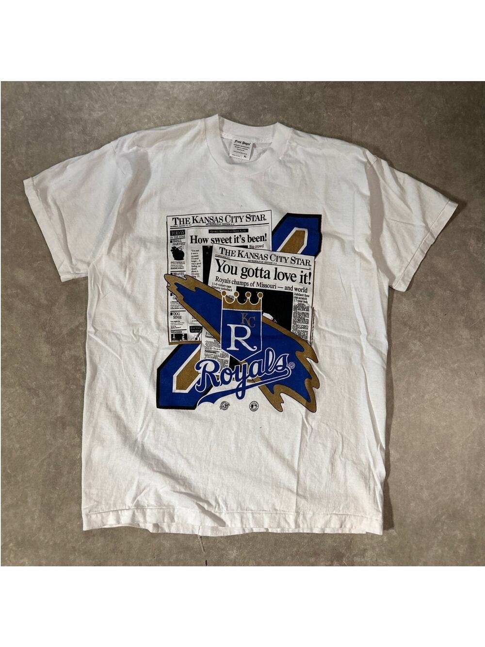 90's Vintage Kansas City Royals Headlines White T-Shirt -XL